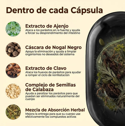 Expulsa parásitos y larvas en 14 días con la fórmula de ajenjo, nogal negro y clavo