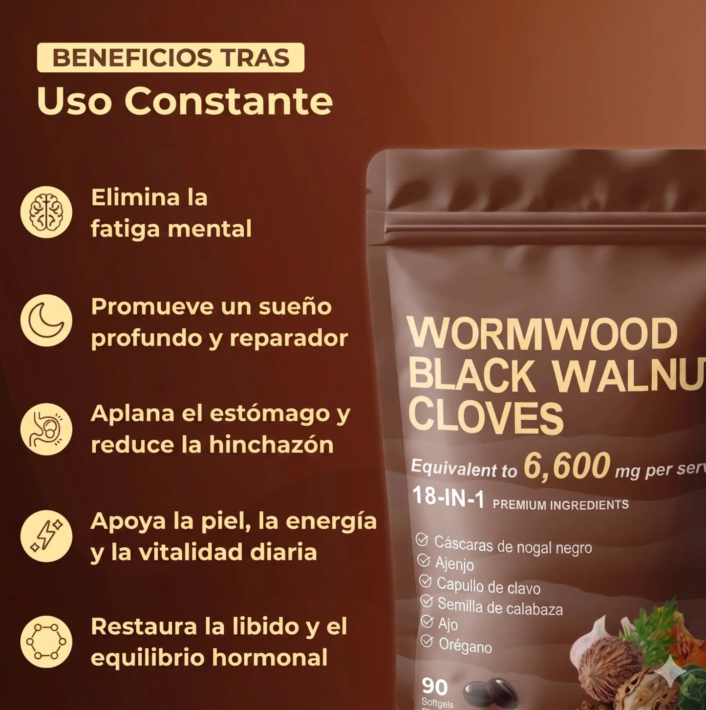 Expulsa parásitos y larvas en 14 días con la fórmula de ajenjo, nogal negro y clavo