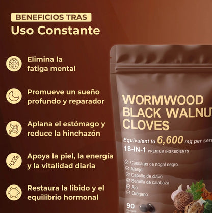 Expulsa parásitos y larvas en 14 días con la fórmula de ajenjo, nogal negro y clavo
